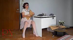 Real office roleplay with a boss in stockings and high heels