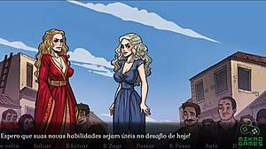 妓女游戏:Dany,Sansa和Cersei享受户外性爱,使用假阳具