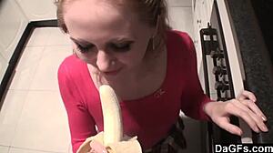 Amateur lesbians enjoy food and sensual touch in the kitchen