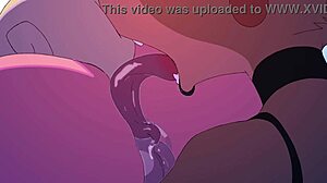 Lesbische travestie en anaal spelen in de ochtend in een geanimeerde video
