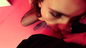 Petite transgender woman's POV bareback and facial with a redhead couple